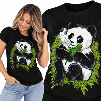 DAMSKA ŚMIESZNA KOSZULKA CANNABIS PANDA